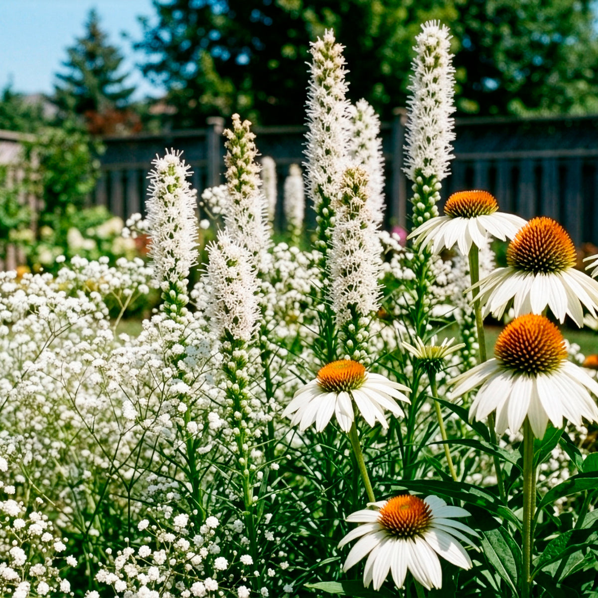 Vivaces à fleurs Blanches - Gyspsophila, Liatris, Echinacea - Bakker