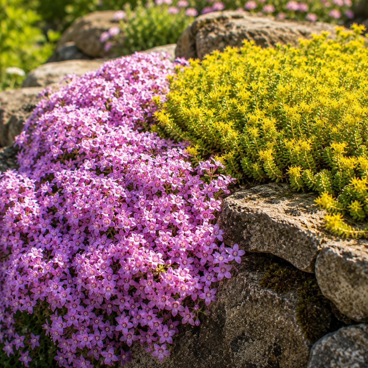 4 vivaces couvre-sol pour rocaille - Sedum acre, Phlox subulata McDaniel's Cushion - Bakker