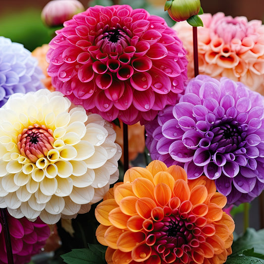 5 Dahlias pompons colorés en mélange - Bakker