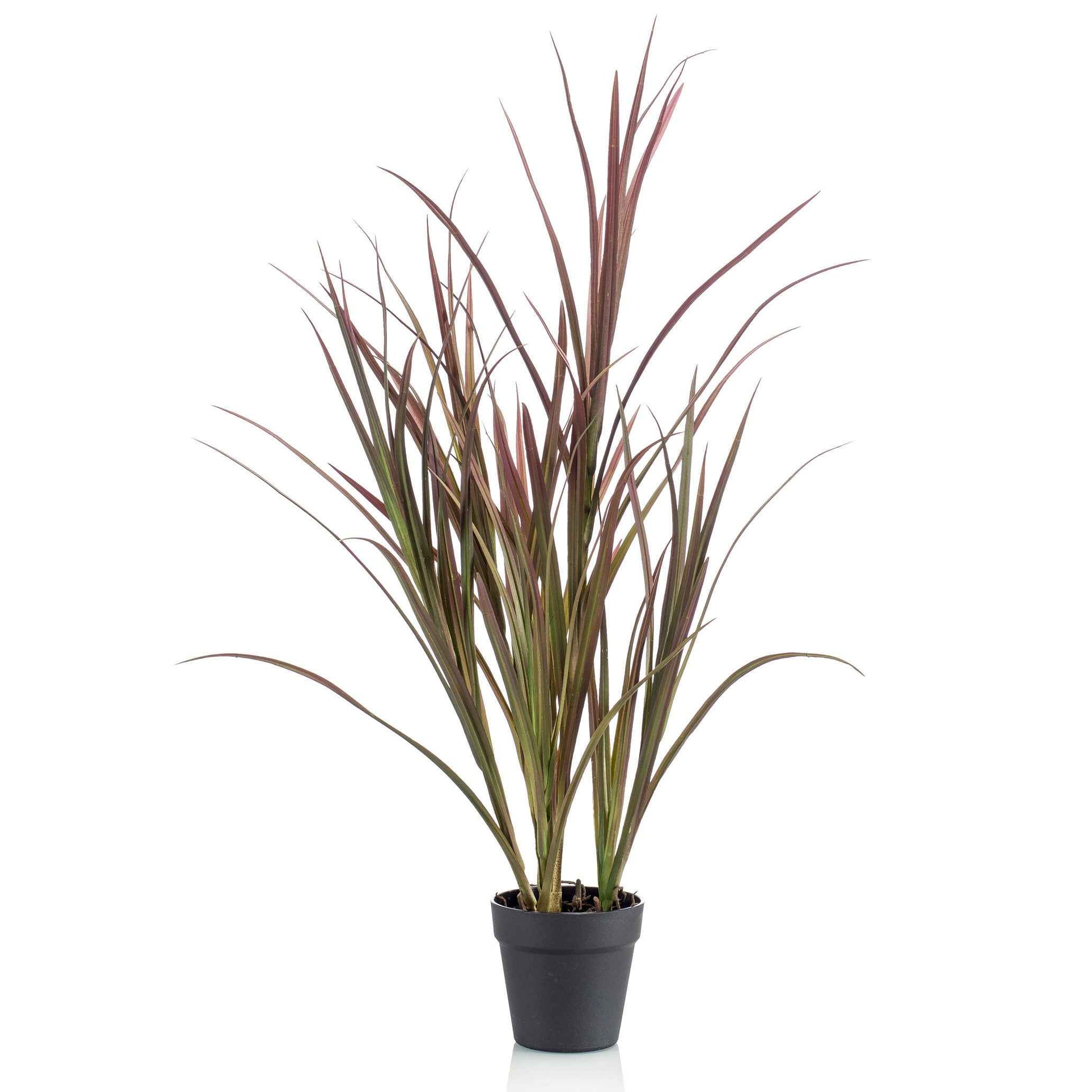 Plante artificielle Graminées ornementales vert-rouge avec cache-pot noir - Grandes plantes artificielles