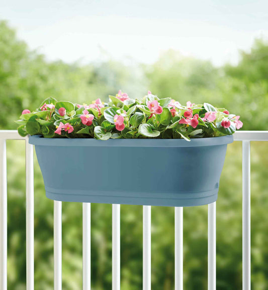 Elho jardinière Corsica Easy balcony ovale bleu - Pot pour l'extérieur - Elho