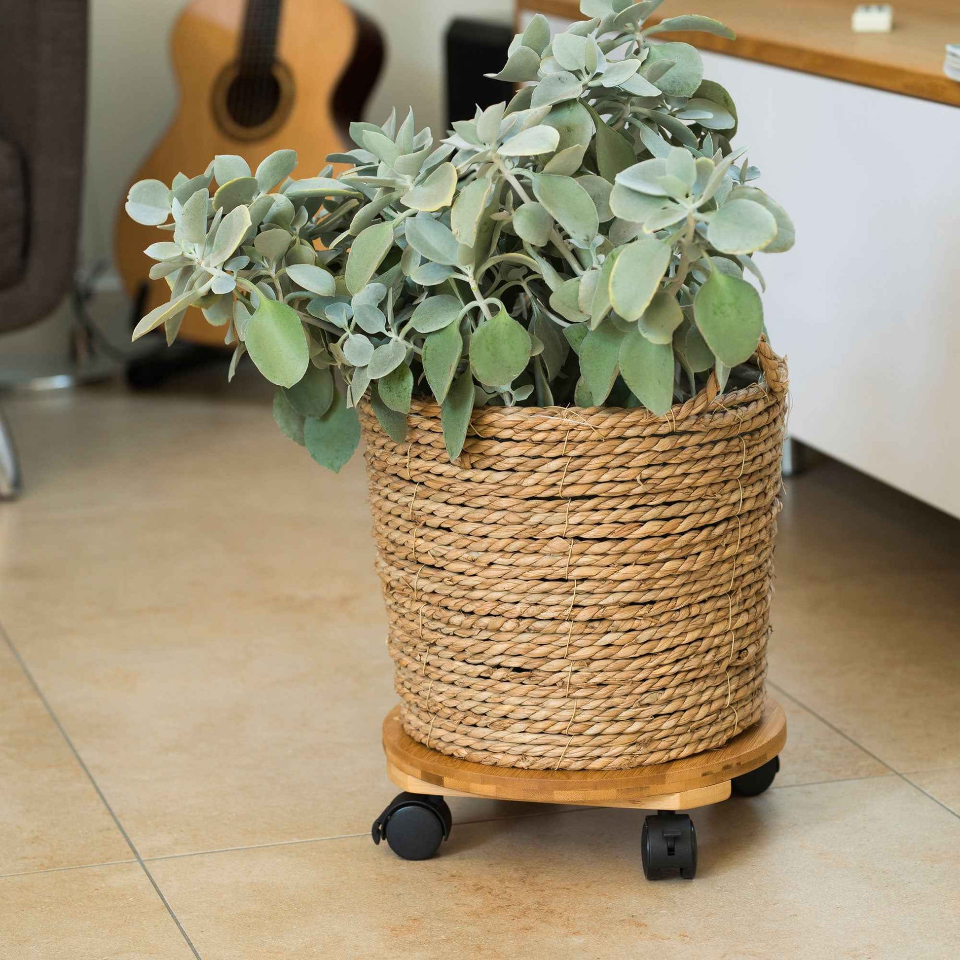 Nature Caddie à plantes en bambou rond marron - Accessoires pour pots de fleurs