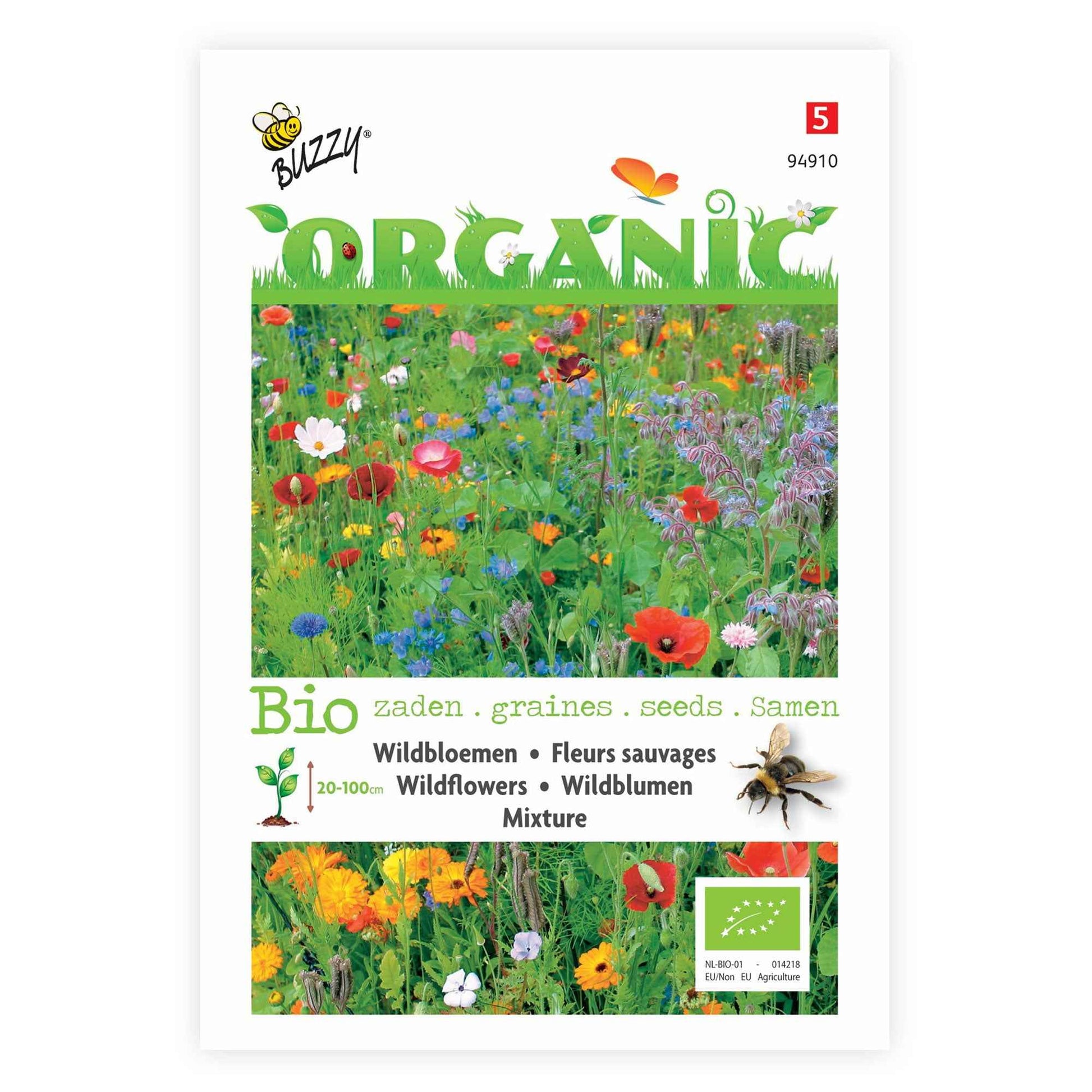 Fleurs sauvages Mélange - Biologique 2 m² - Semences de fleurs - Arbustes à papillons et plantes mellifères