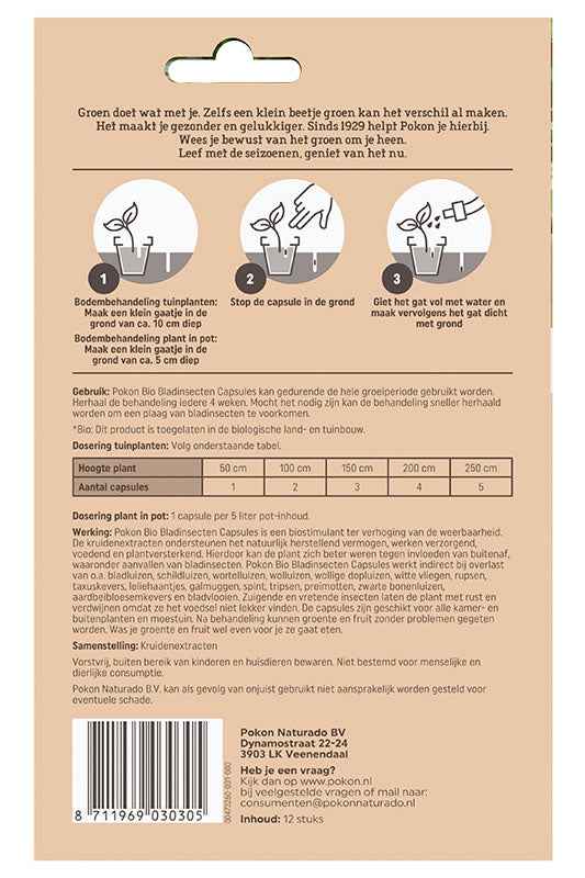 12x Capsules de traitement des plantes contre les insectes foliaires - Biologique - Pokon - Engrais et amendements