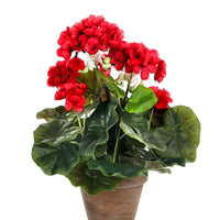 Plante artificielle Géranium rouge incl. cache-pot rond en céramique - Plantes artificielles populaires